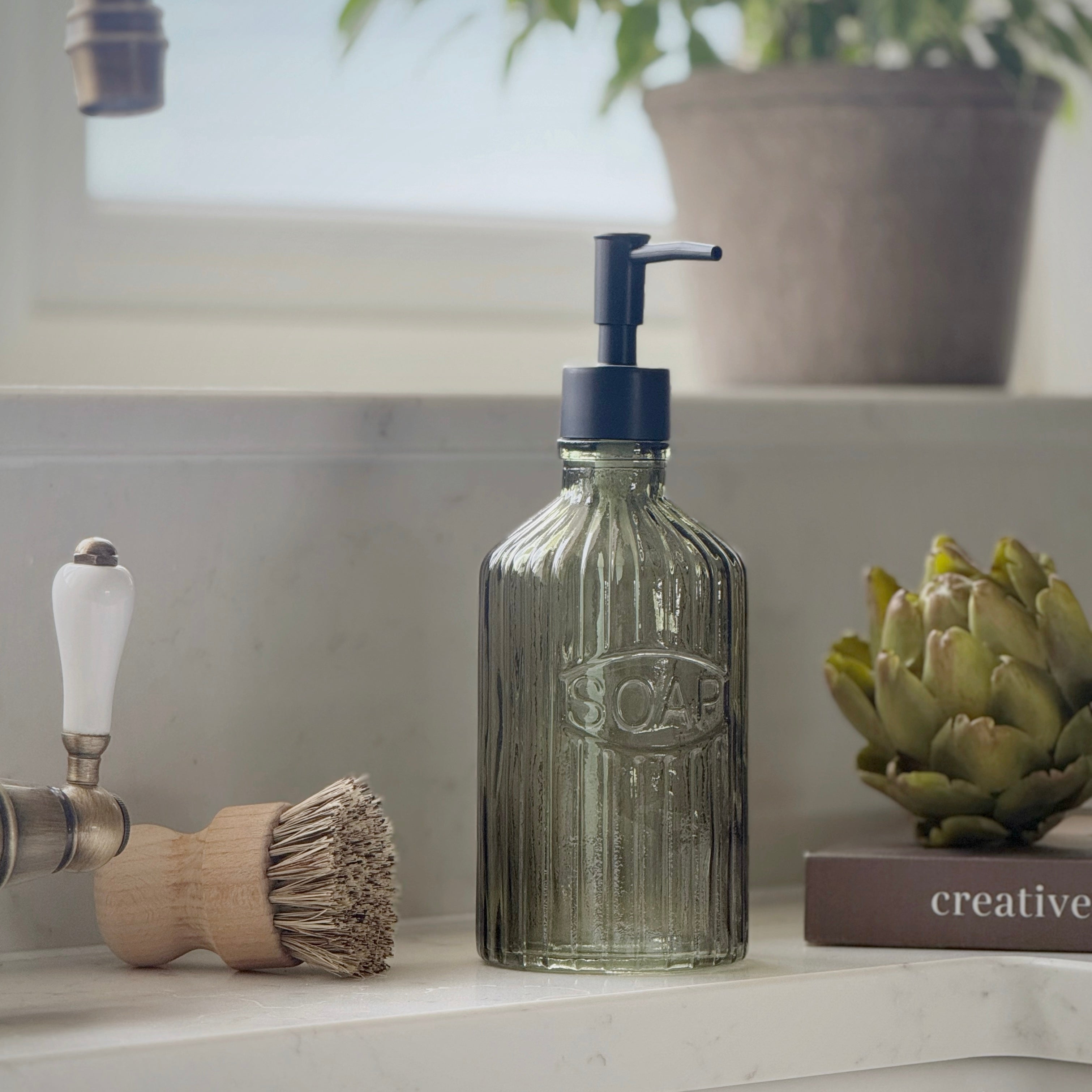Green Glass Soap Dispenser