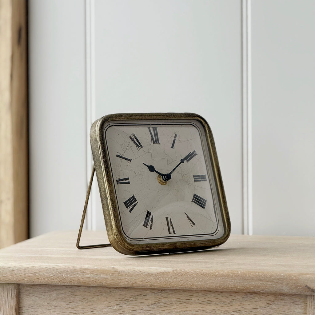 Antiqued Gold Square Clock