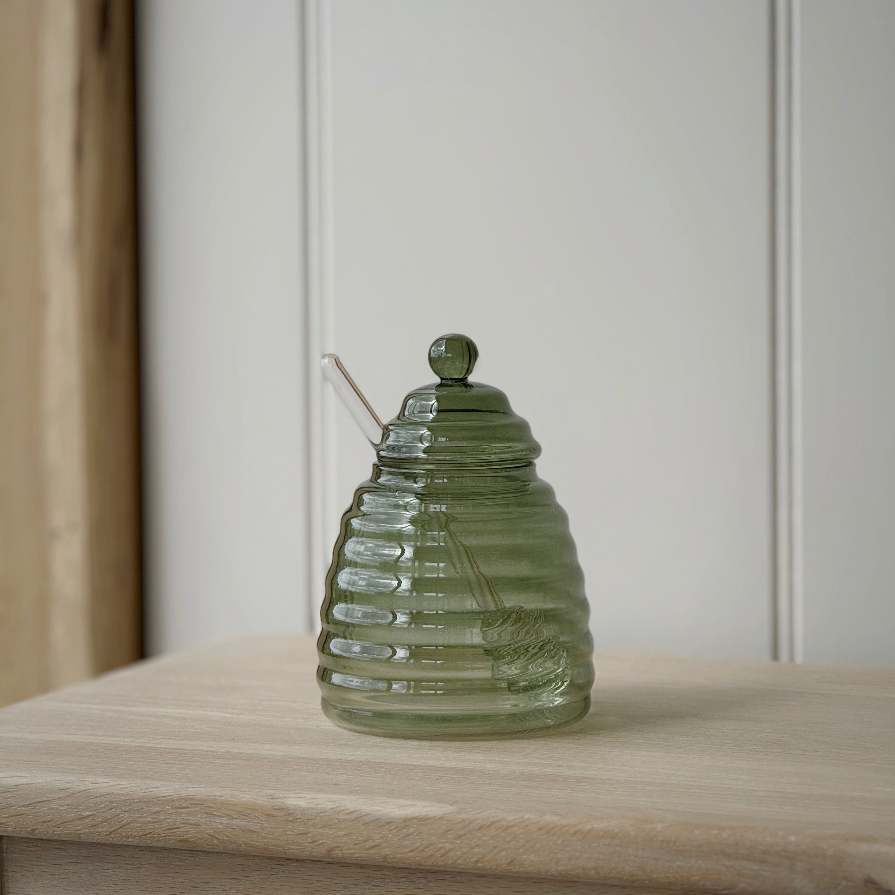 Green Glass Honey Jar