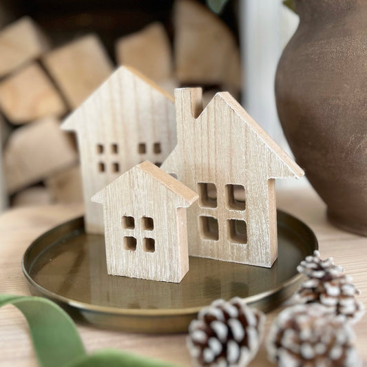 Set Of 3 Wooden Houses
