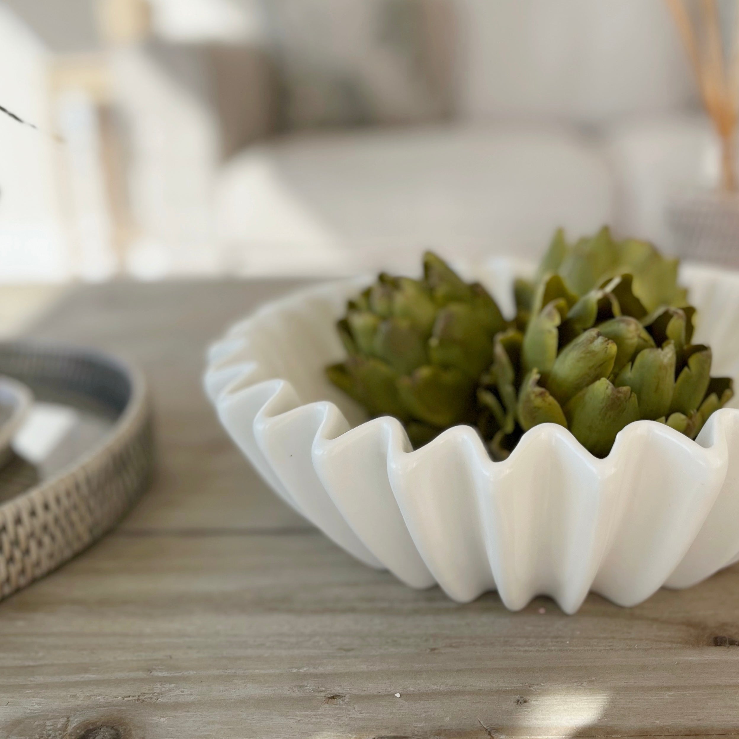Imperfect Large Chalk Waved Bowl