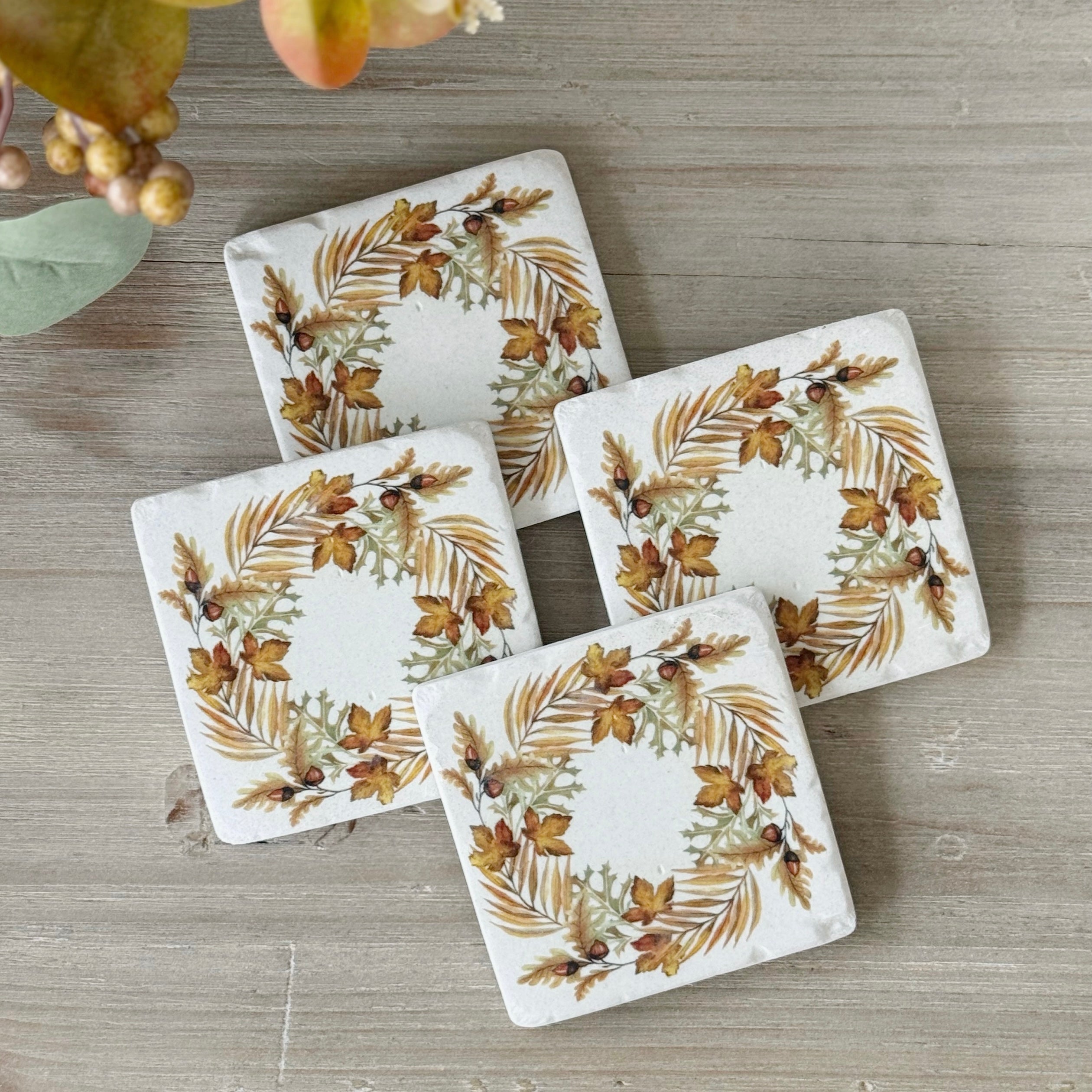 Set Of 4 Autumn Leaf Wreath Coasters