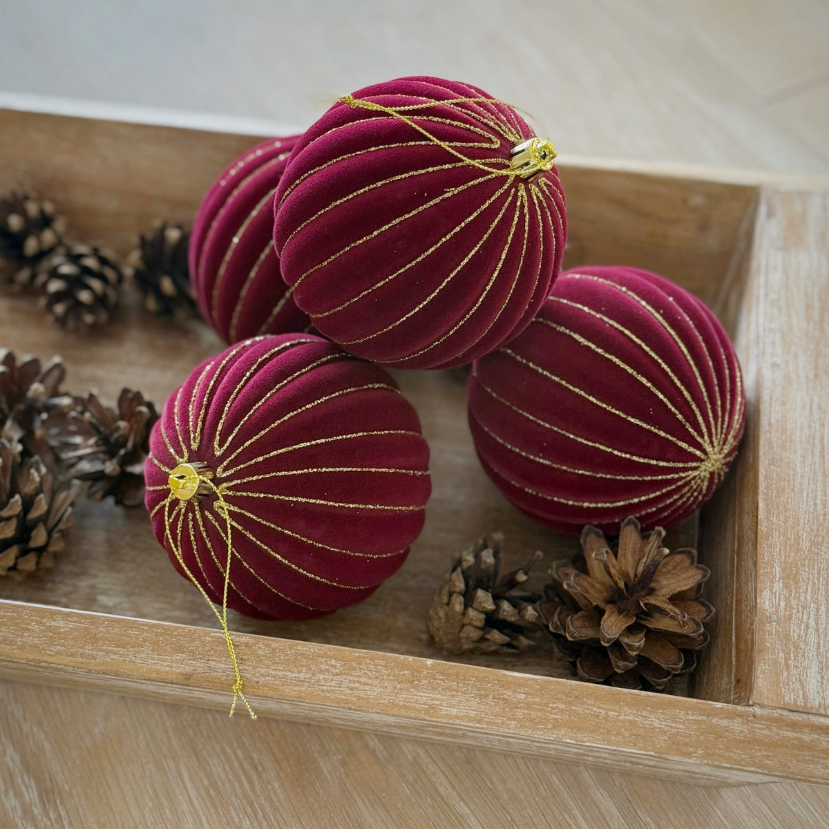 6 Shatterproof Velvet Baubles