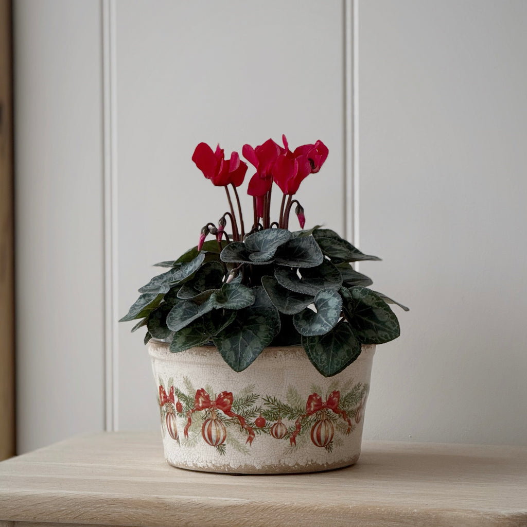 Vintage Style Christmas Bow Low Planter