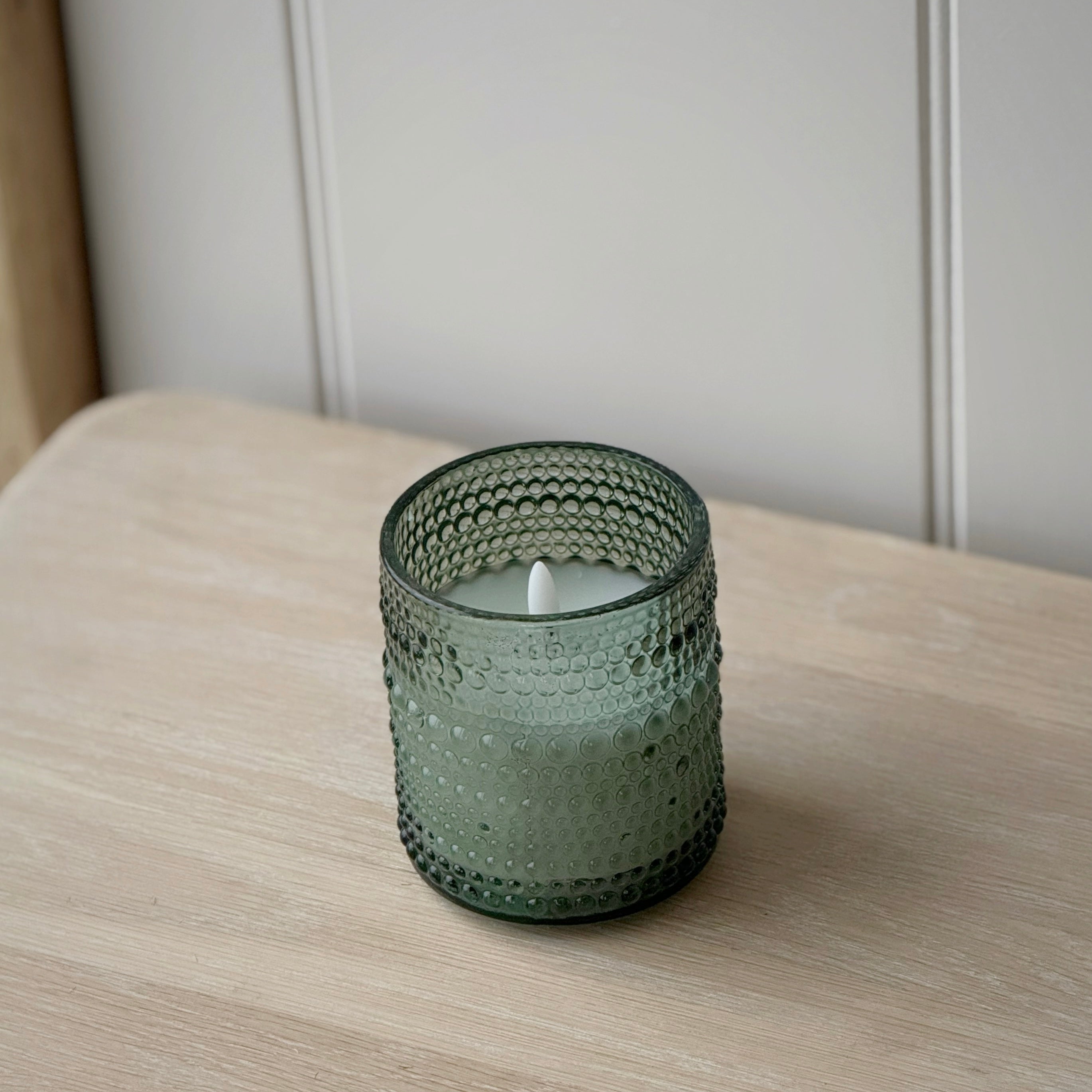 Olive Led Glass Candle
