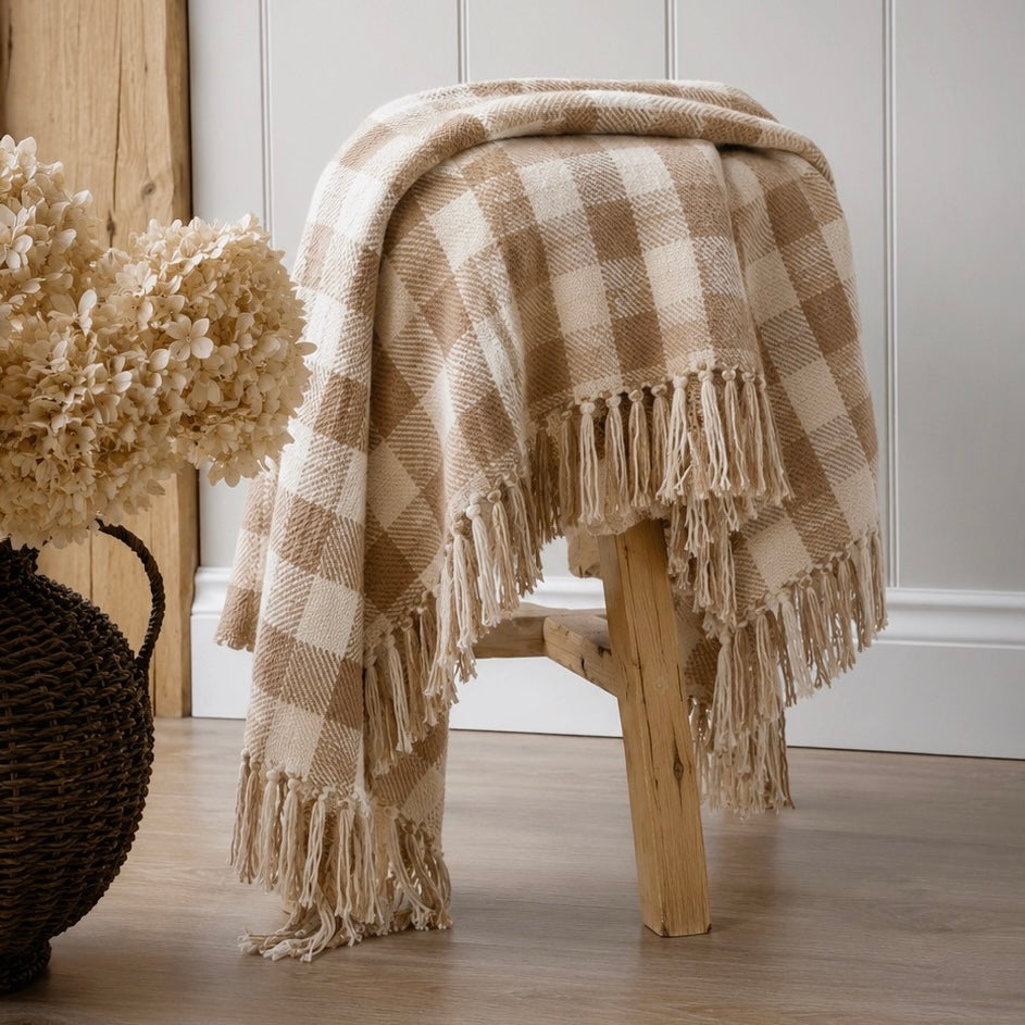 Beige & Brown Check Throw