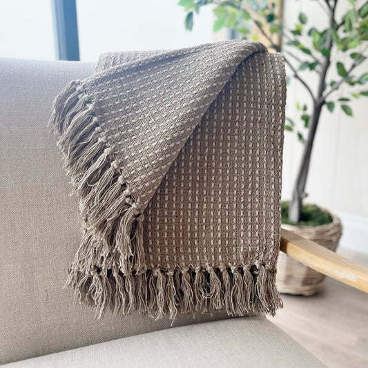 Natural Taupe Woven Throw