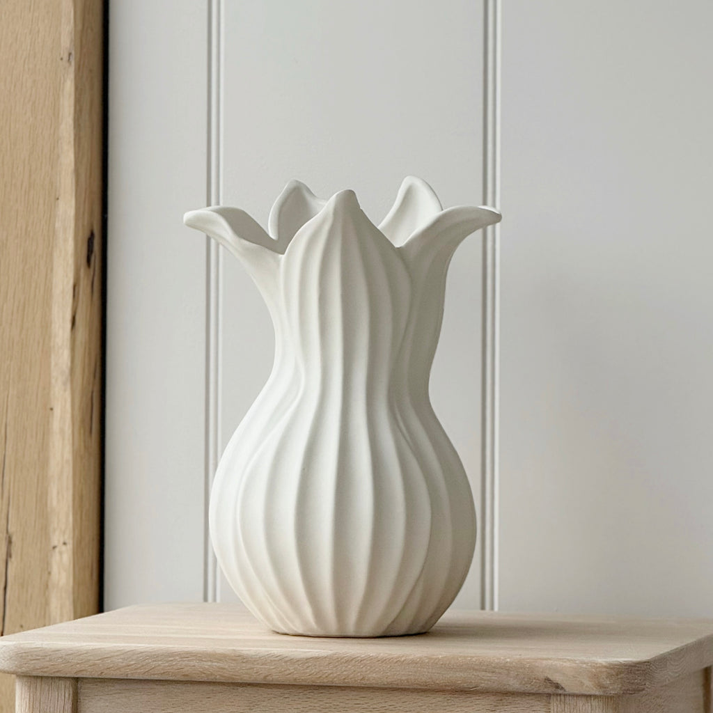 White Clara Fluted Vase