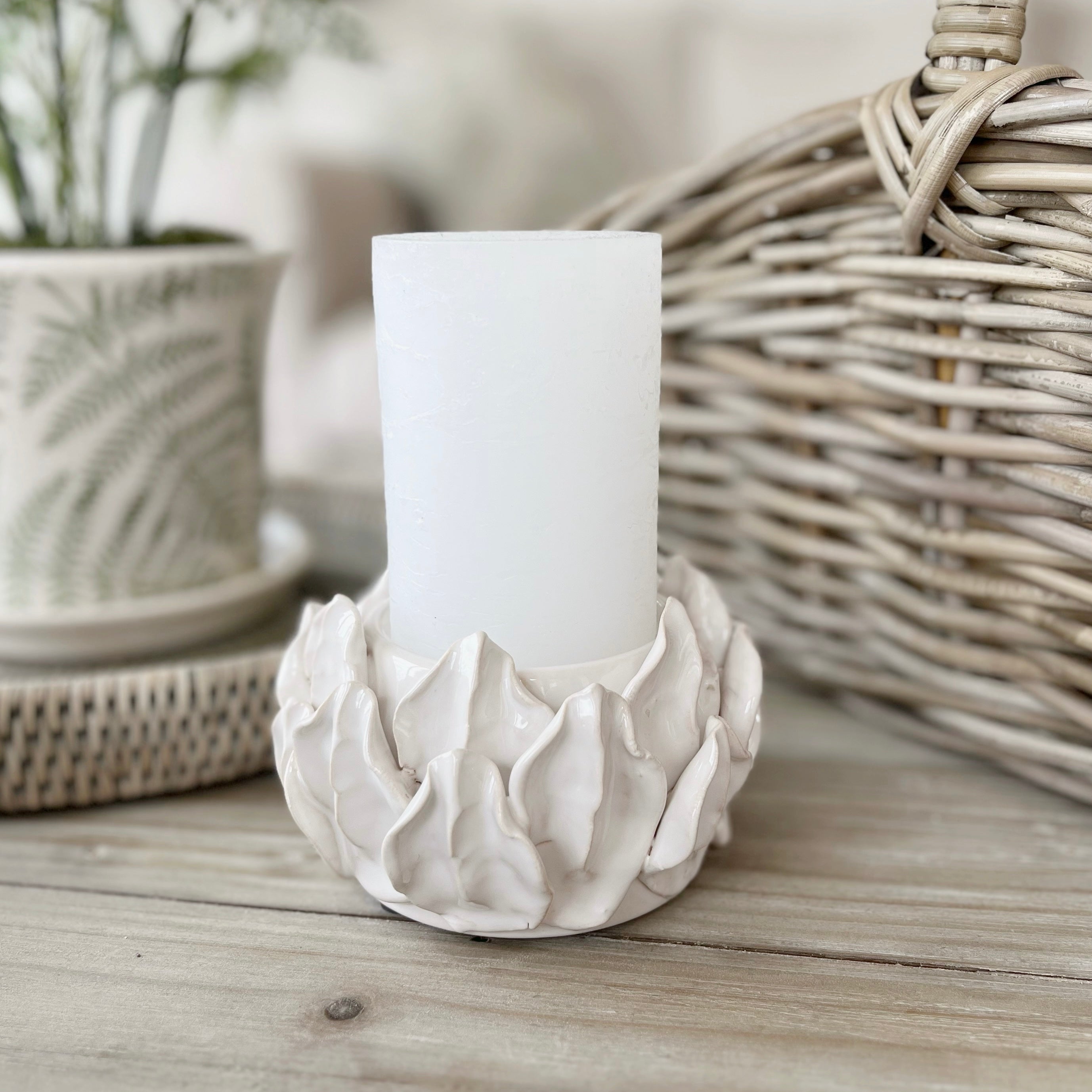 White Artichoke Pillar Candle Holder