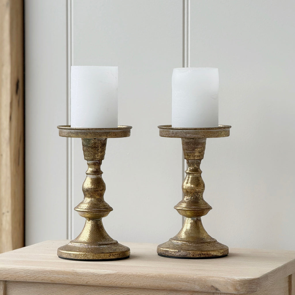 Antiqued Gold Pillar Candle Holder