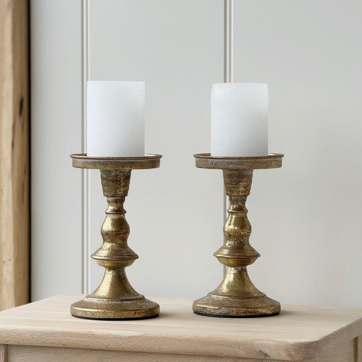Antiqued Gold Pillar Candle Holder