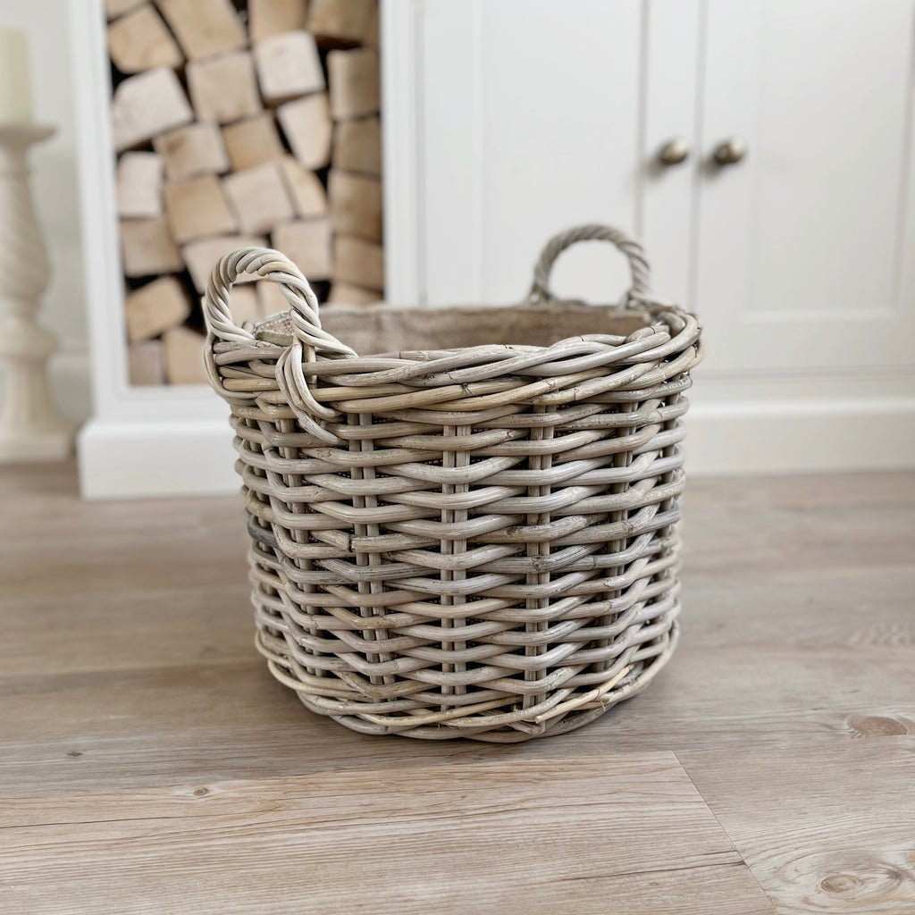 Round Hessian Log Basket