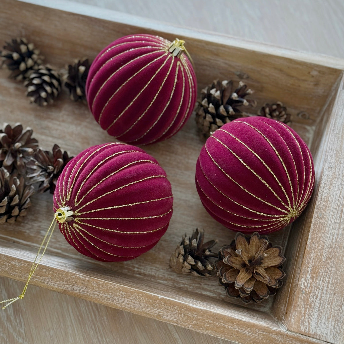 6 Shatterproof Velvet Baubles