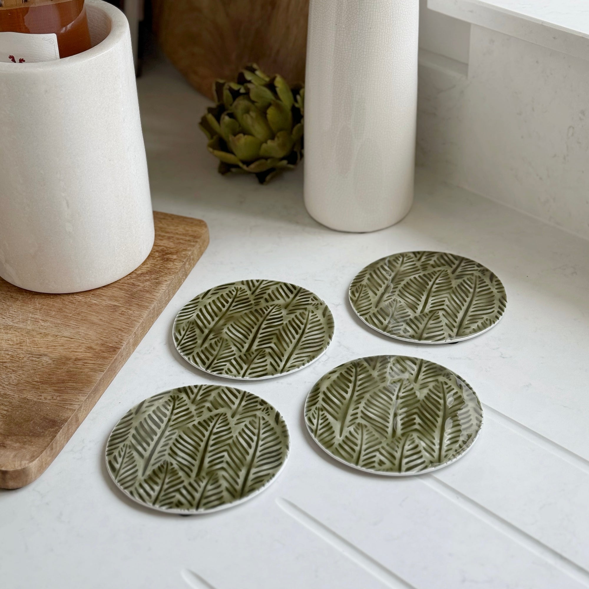 Set Of 4 Moss Green Coasters