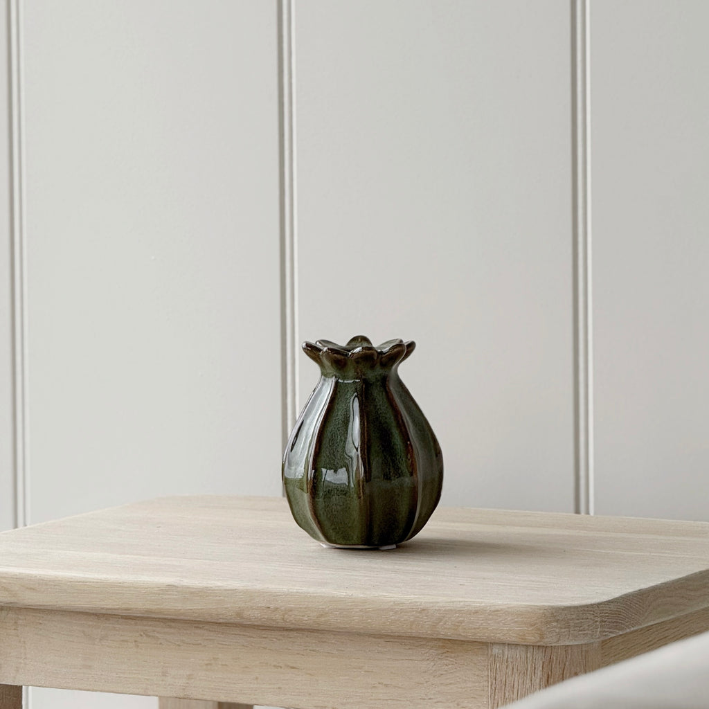 Moss Green Poppy Vase