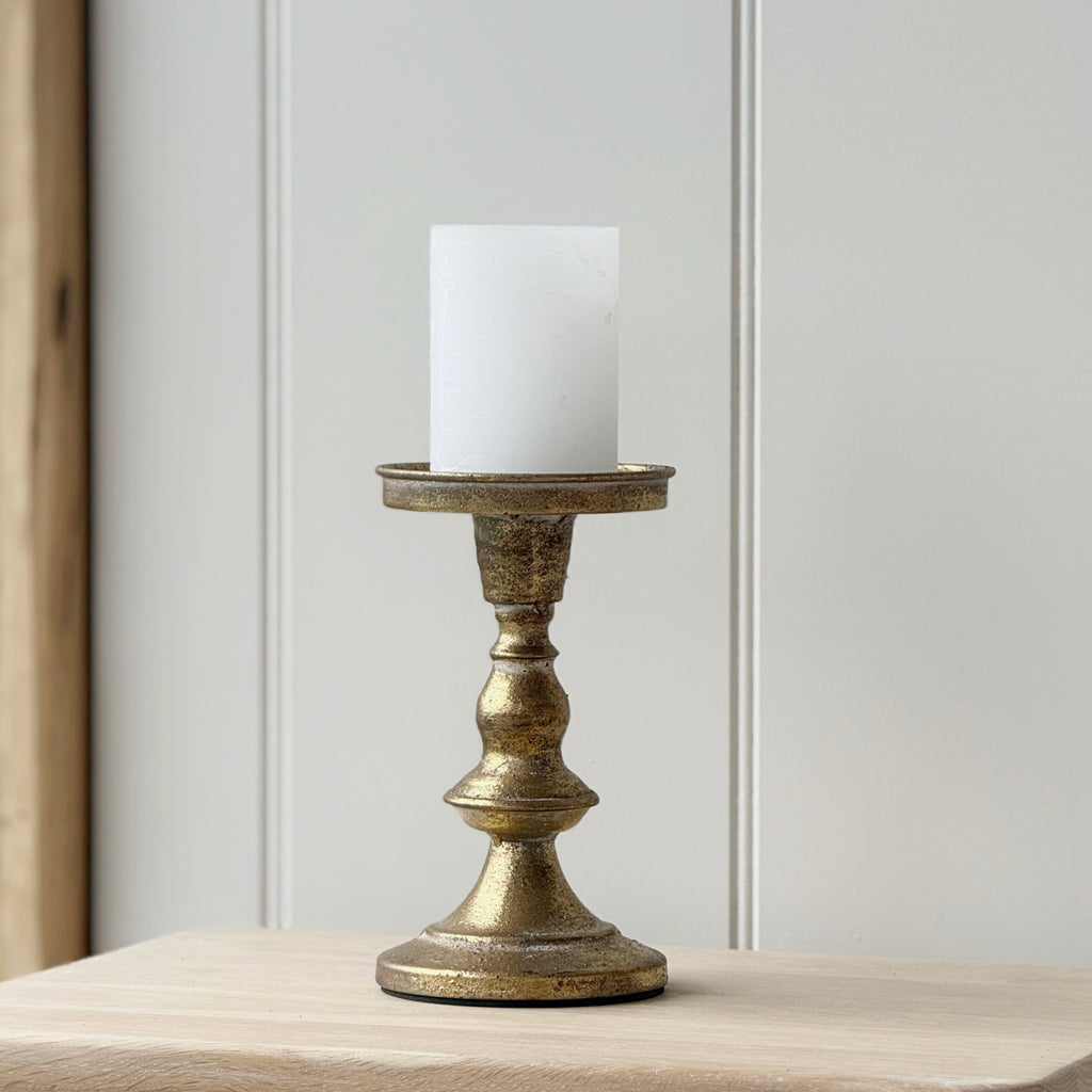Antiqued Gold Pillar Candle Holder