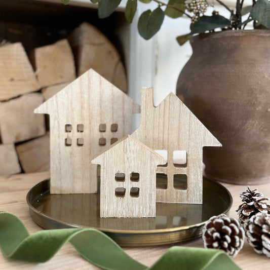 Set Of 3 Wooden Houses