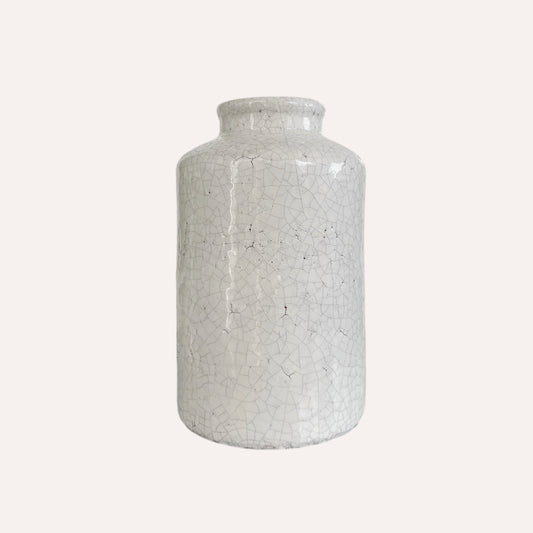Tall Ivory Crackle Jar
