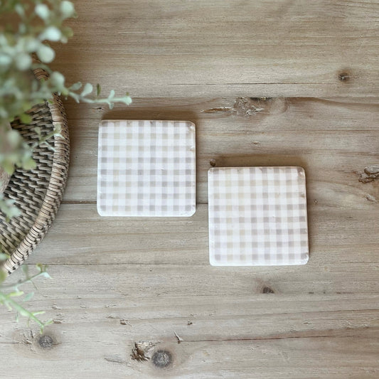 Set of 4 Taupe Gingham Coasters