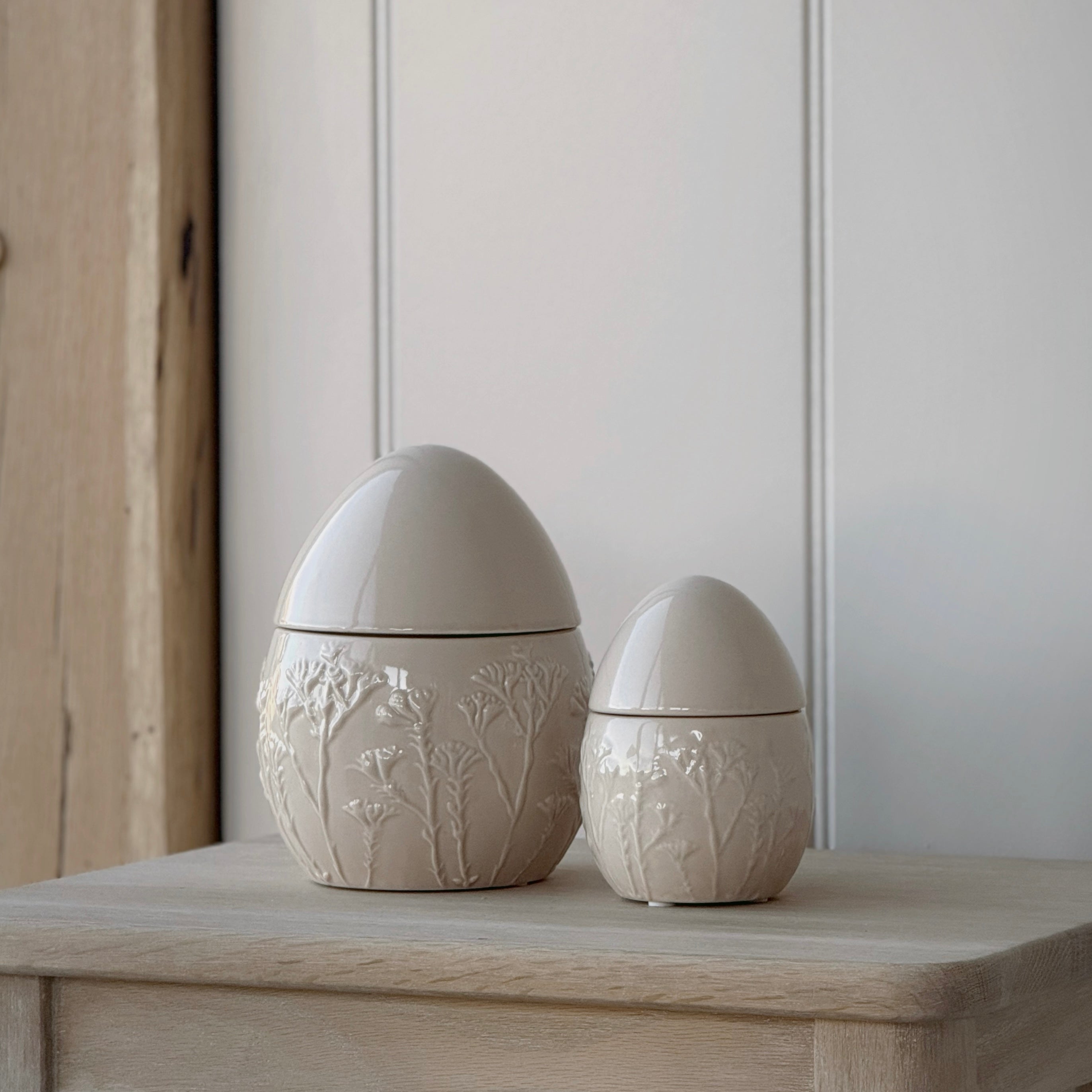 Taupe Floral Egg Jar