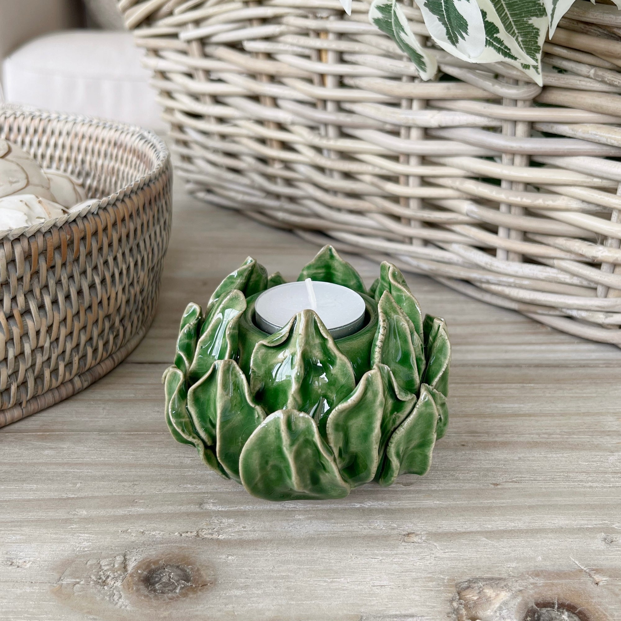 Green Artichoke Dinner Candle Holder