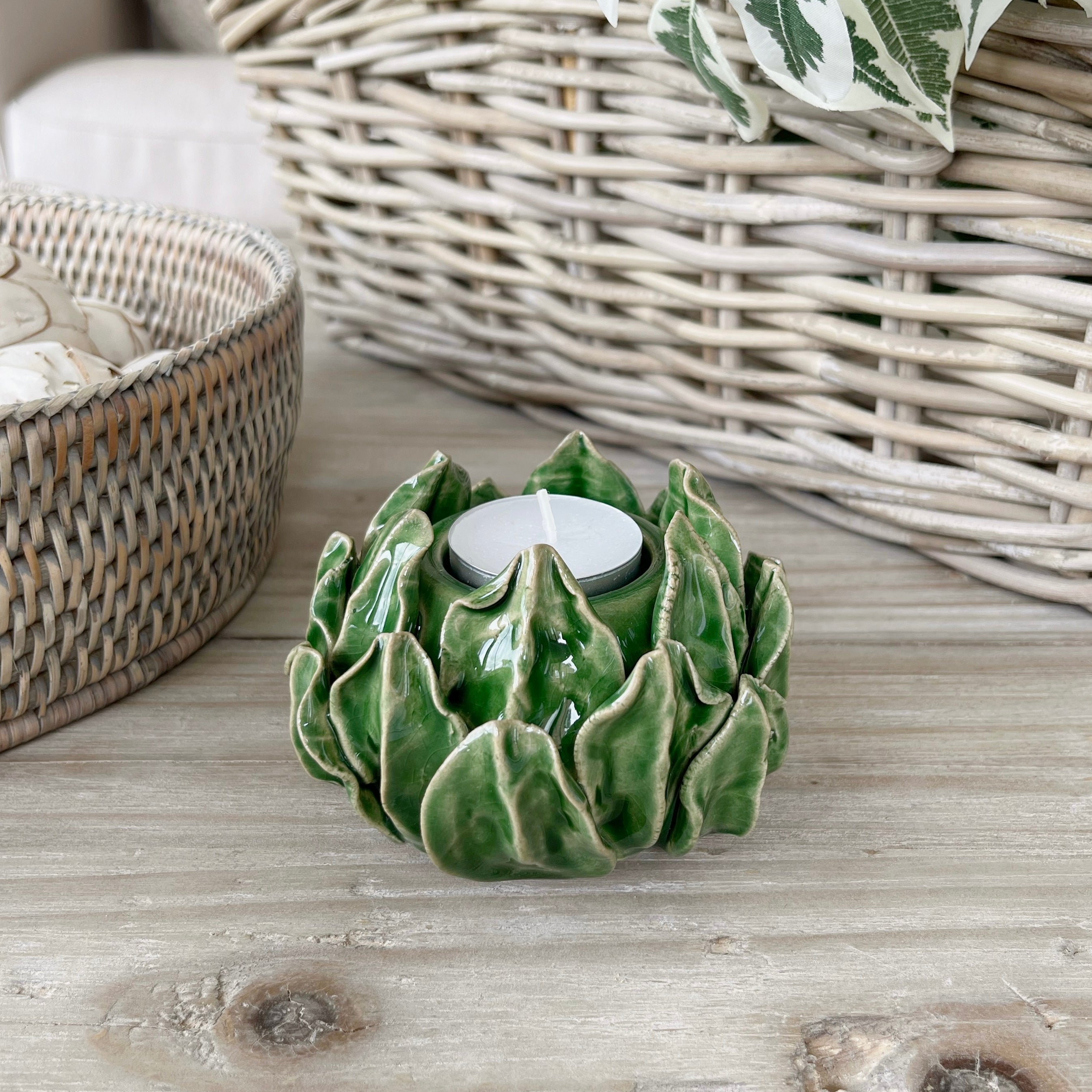 Green Artichoke Dinner Candle Holder