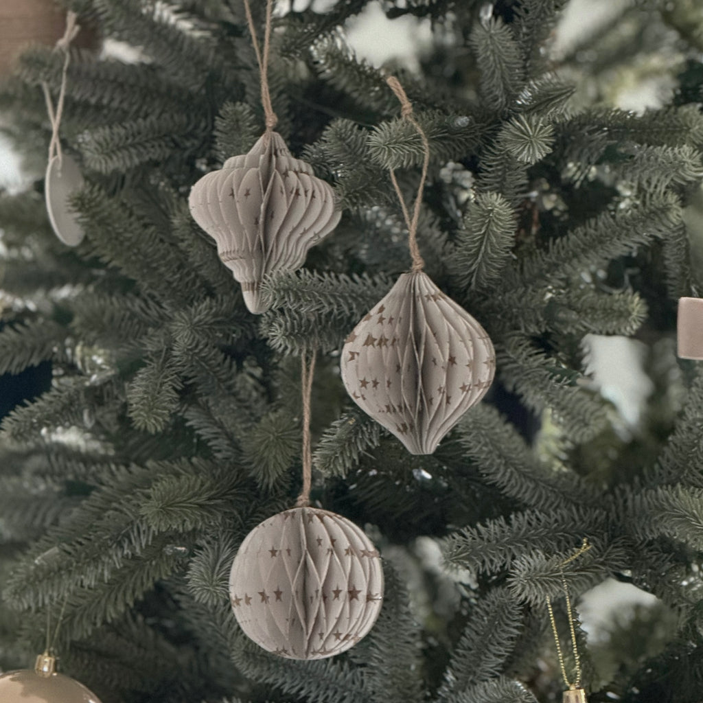 Set Of 3 White Paper Baubles With Gold Stars