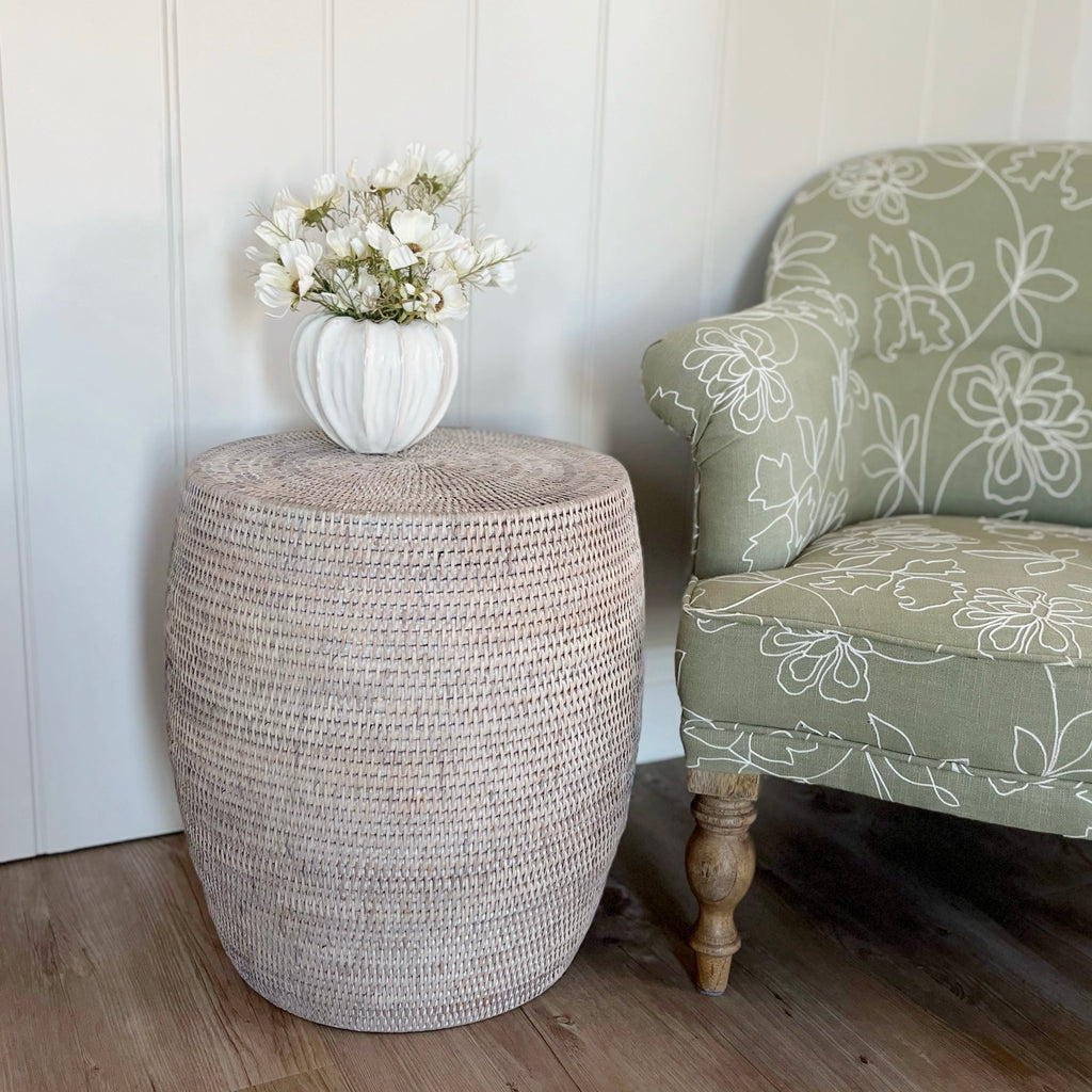 Round Rattan Drum Stool