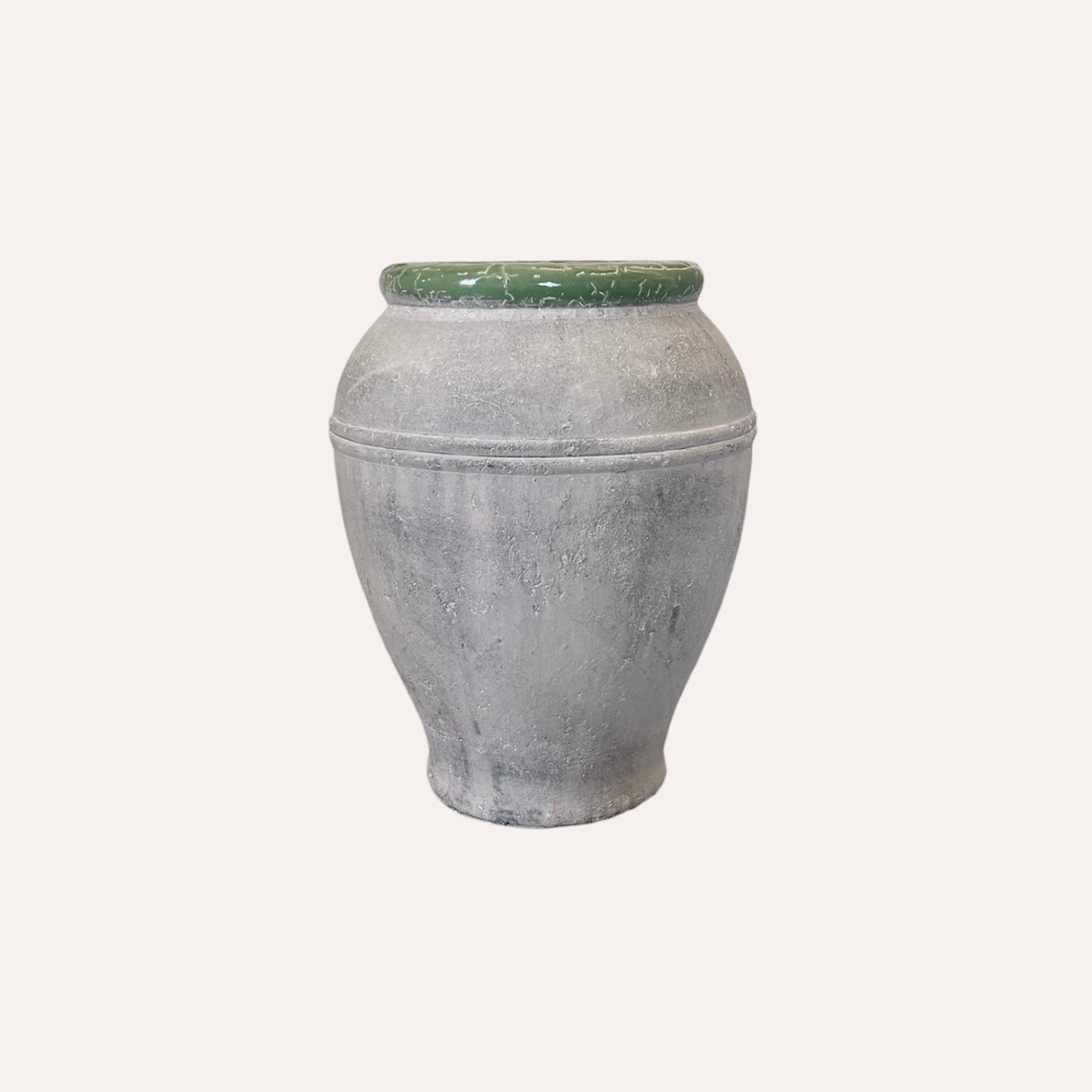 Rustic Olive Jar With Glazed Green Rim