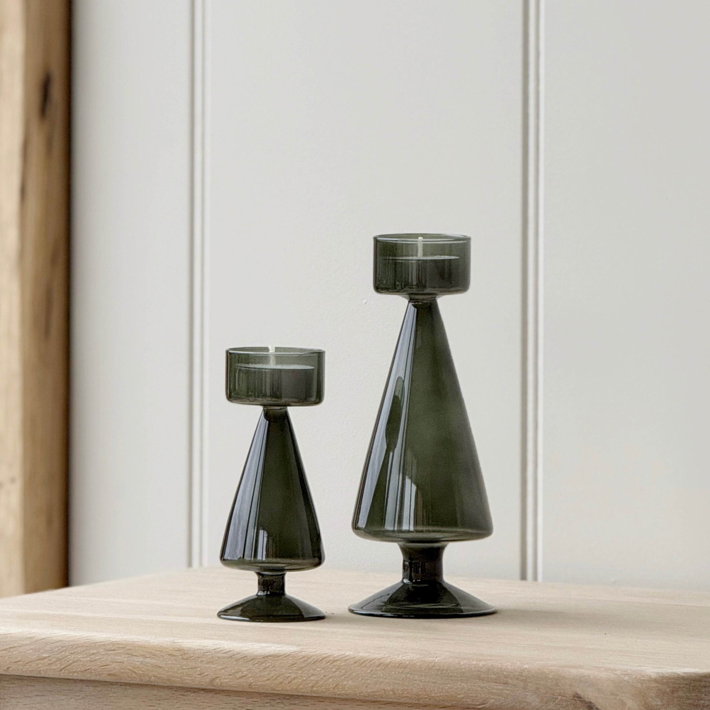Green Glass Tree Tea Light Holder