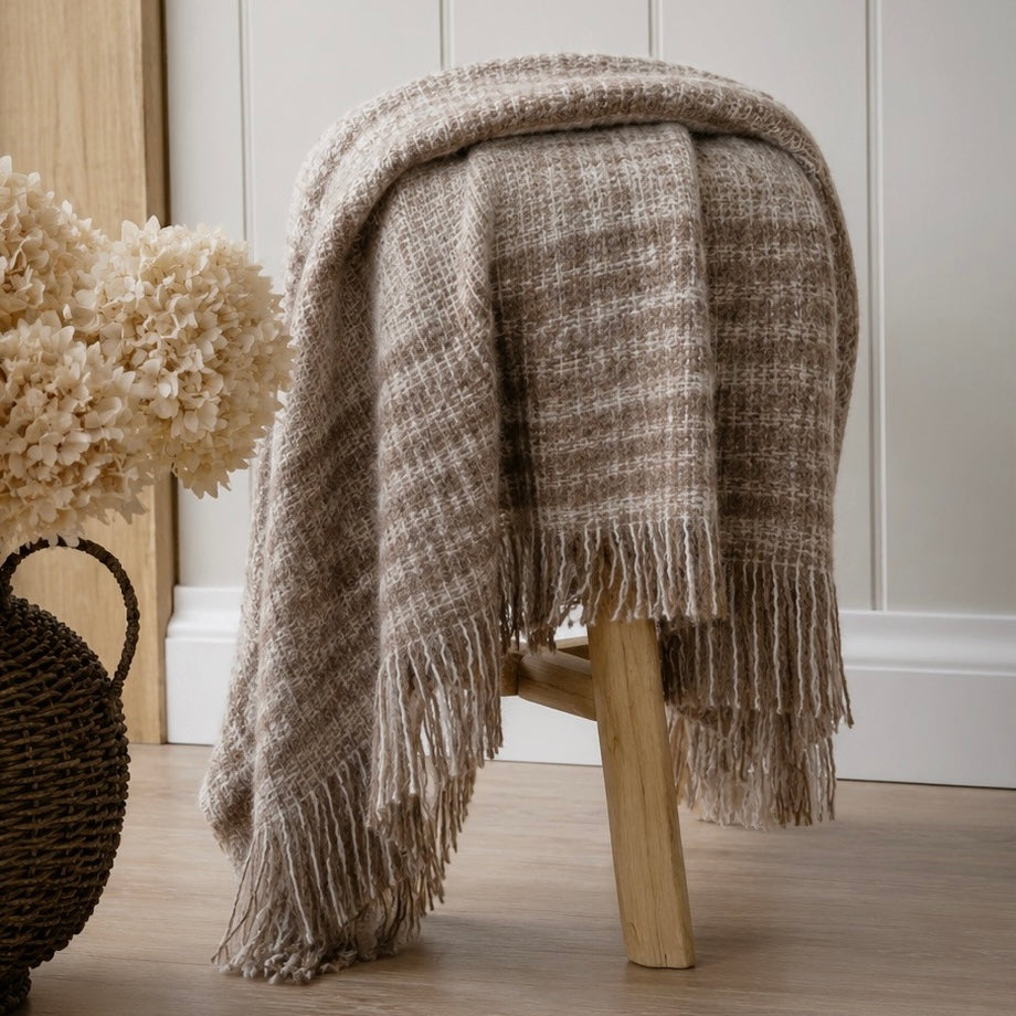 Faux Mohair Brown Fringe Throw