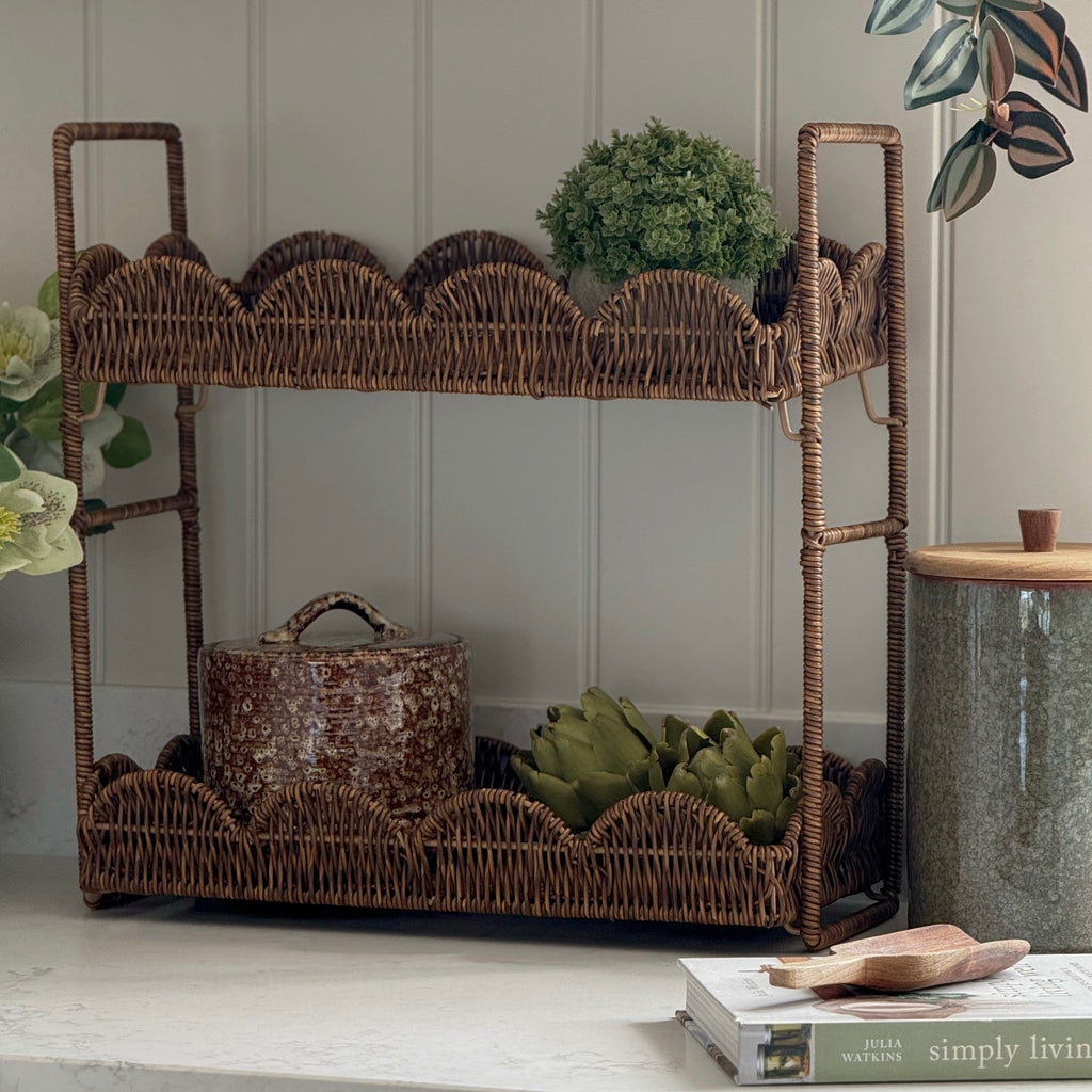 Faux Rattan Tiered Shelves