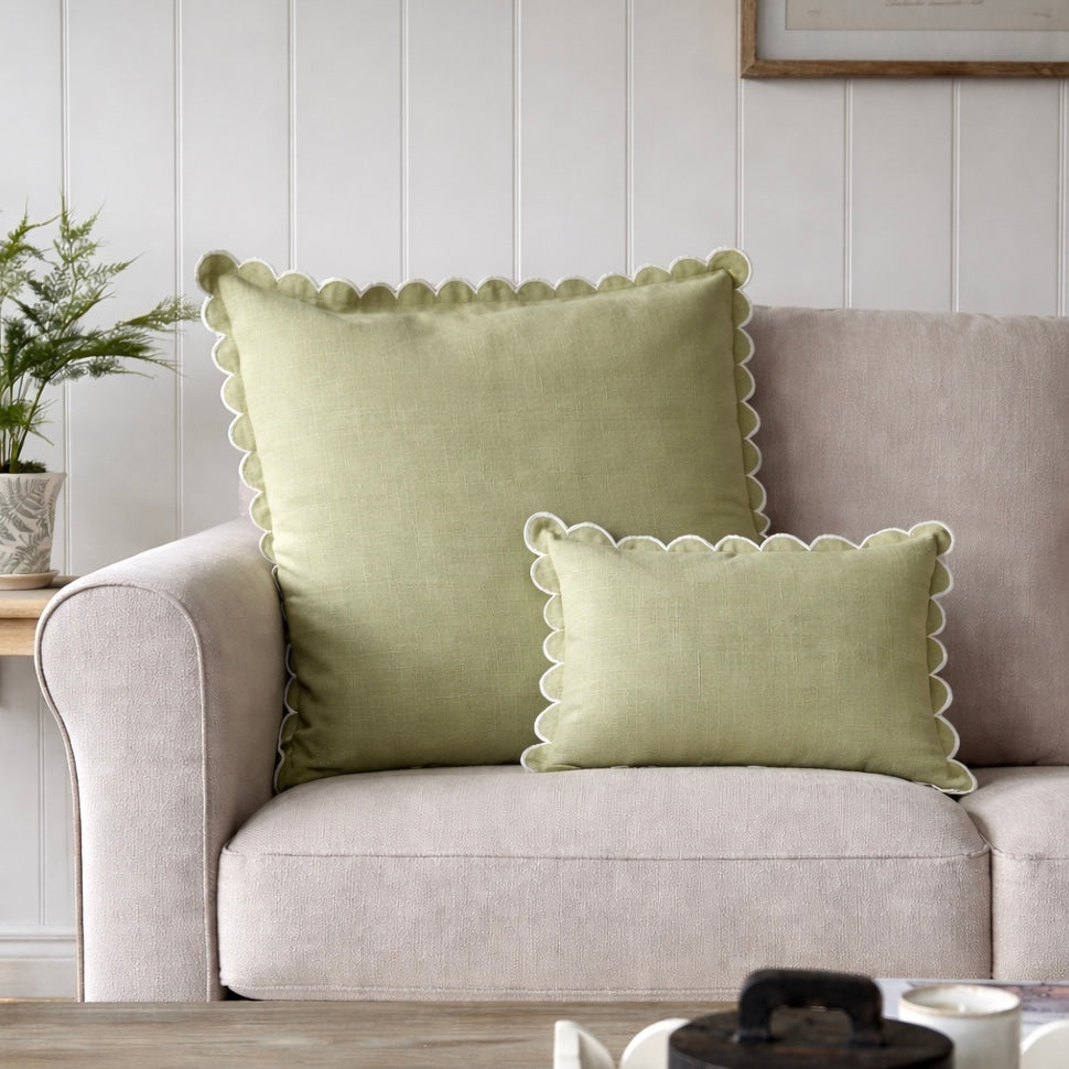 Sage Scallop Edge Cushion Cover