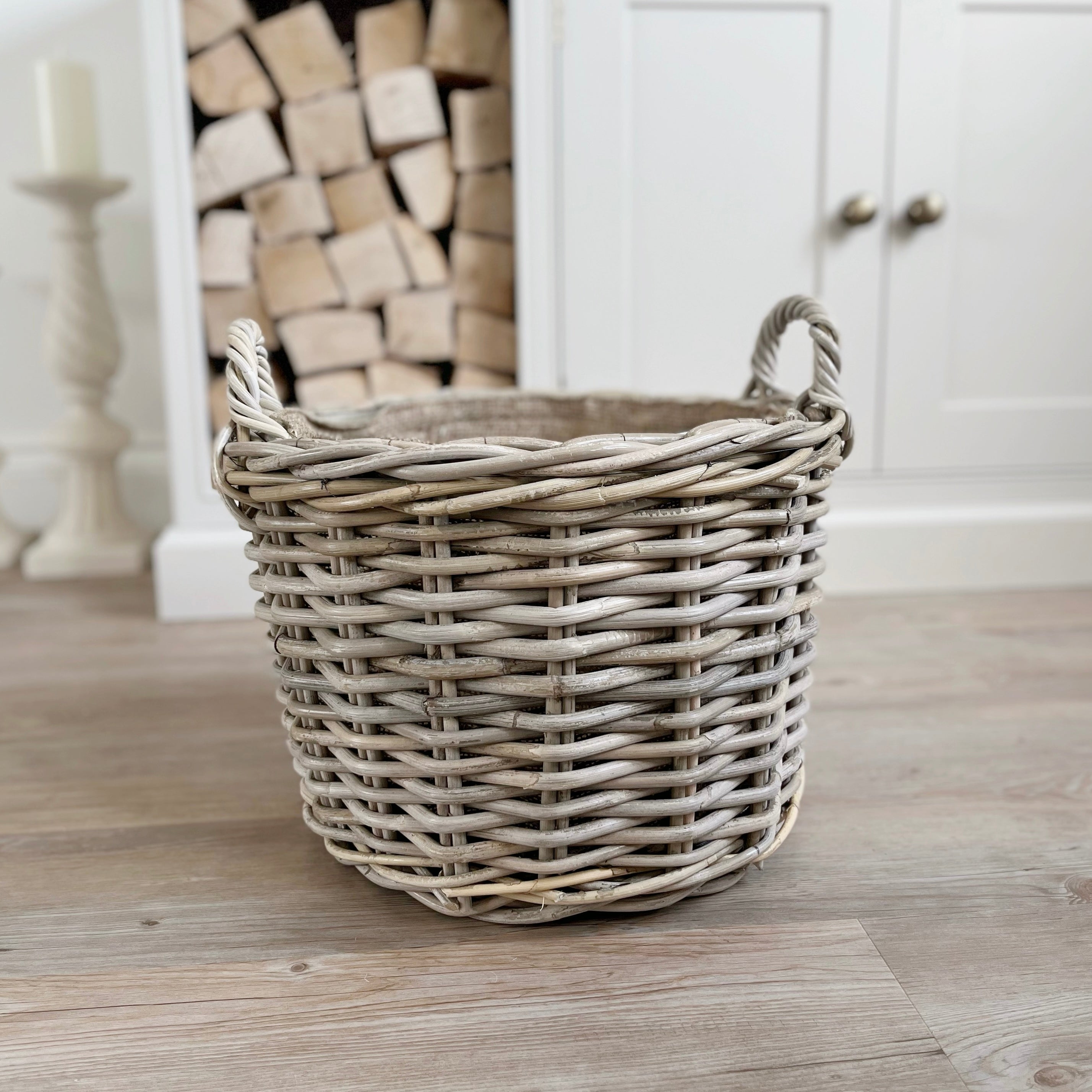 Round Hessian Log Basket