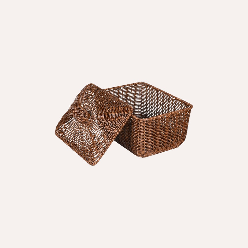 Faux Rattan Lidded Basket