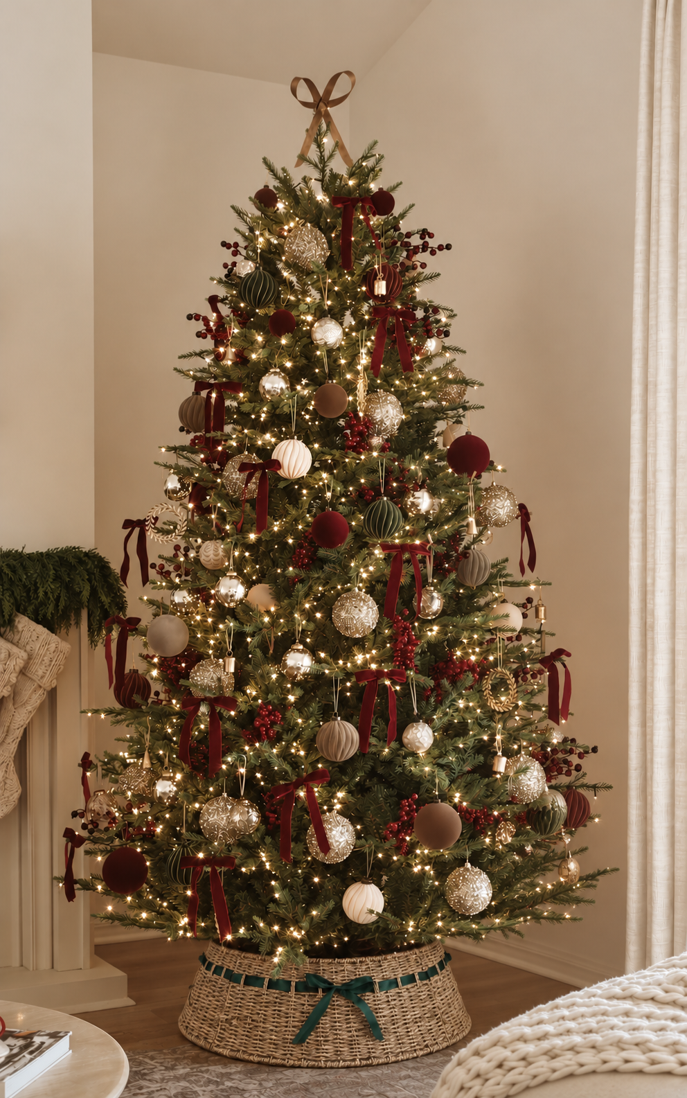 Seagrass Tree Skirt With Green Ribbon