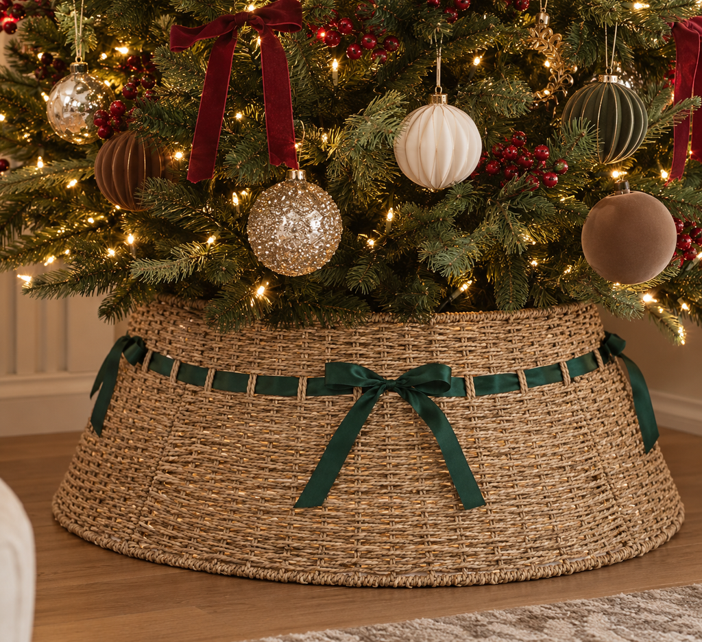 Seagrass Tree Skirt With Green Ribbon