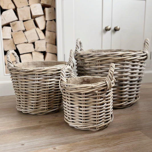 Round Hessian Log Basket