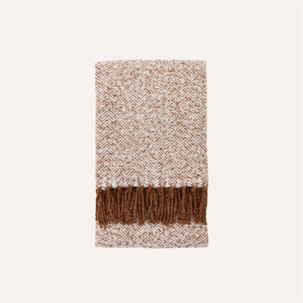 Herringbone Faux Mohair Throw Tan