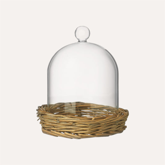Large Cloche On Wicker Base