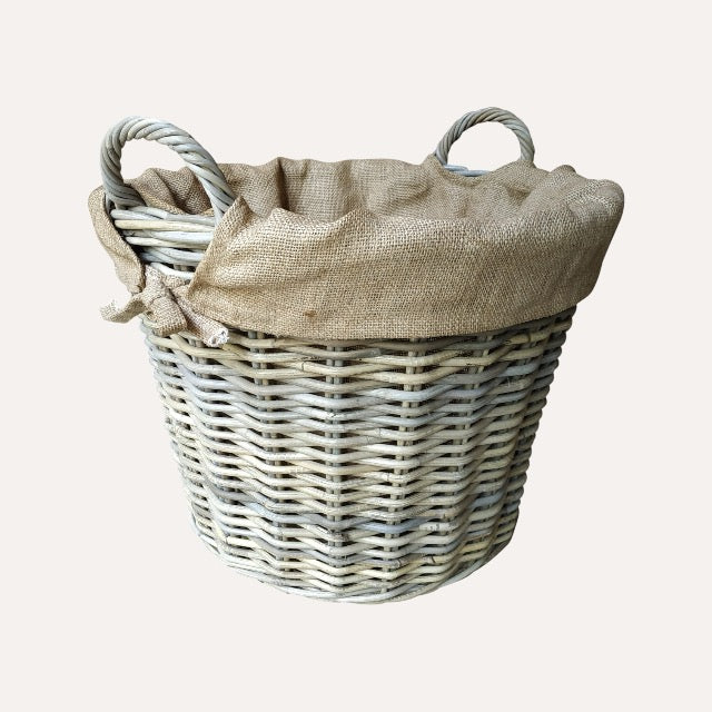 Large Round Hessian Lined Log Basket