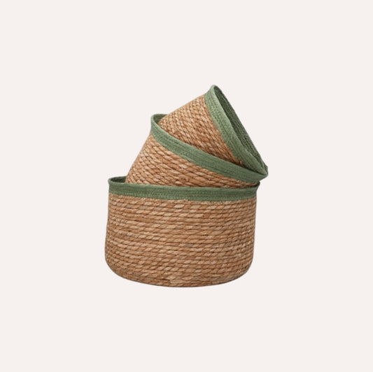 Green & Natural Woven Lined Basket