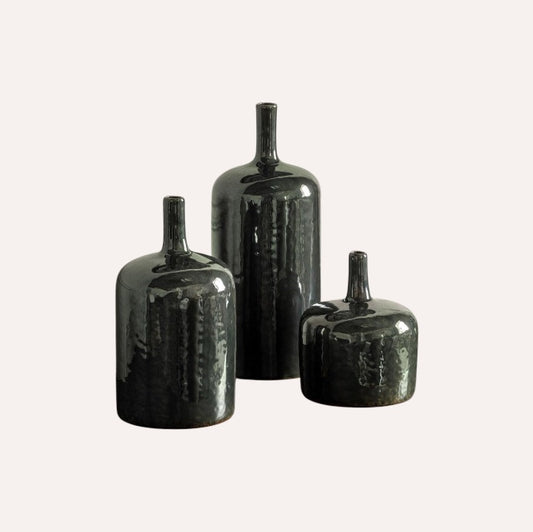 Set Of 3 Green Sienna Vases