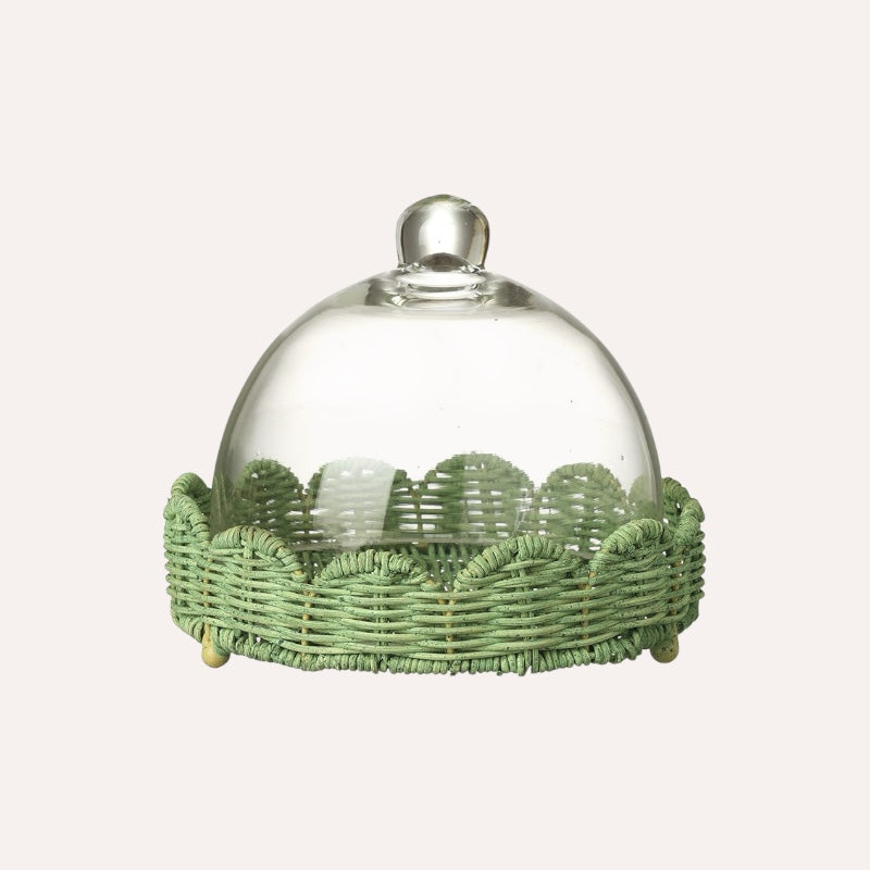 Large Cloche On Green Wicker Base
