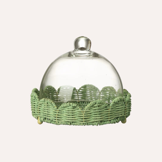 Large Cloche On Green Wicker Base