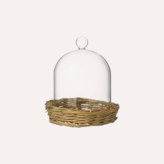 Small Cloche On Wicker Base