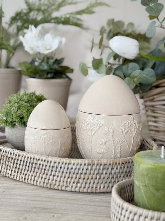 Taupe Floral Egg Jar