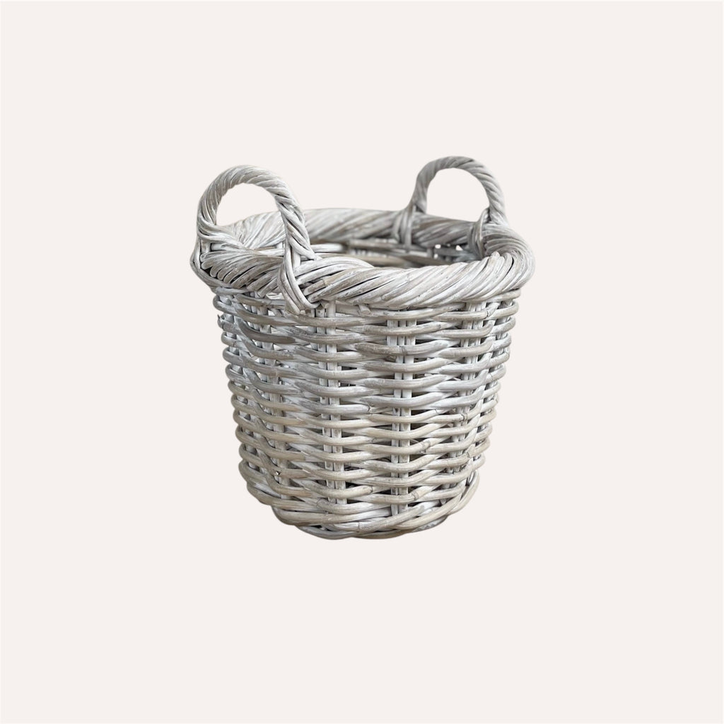 White Wash Round Rattan Log Basket