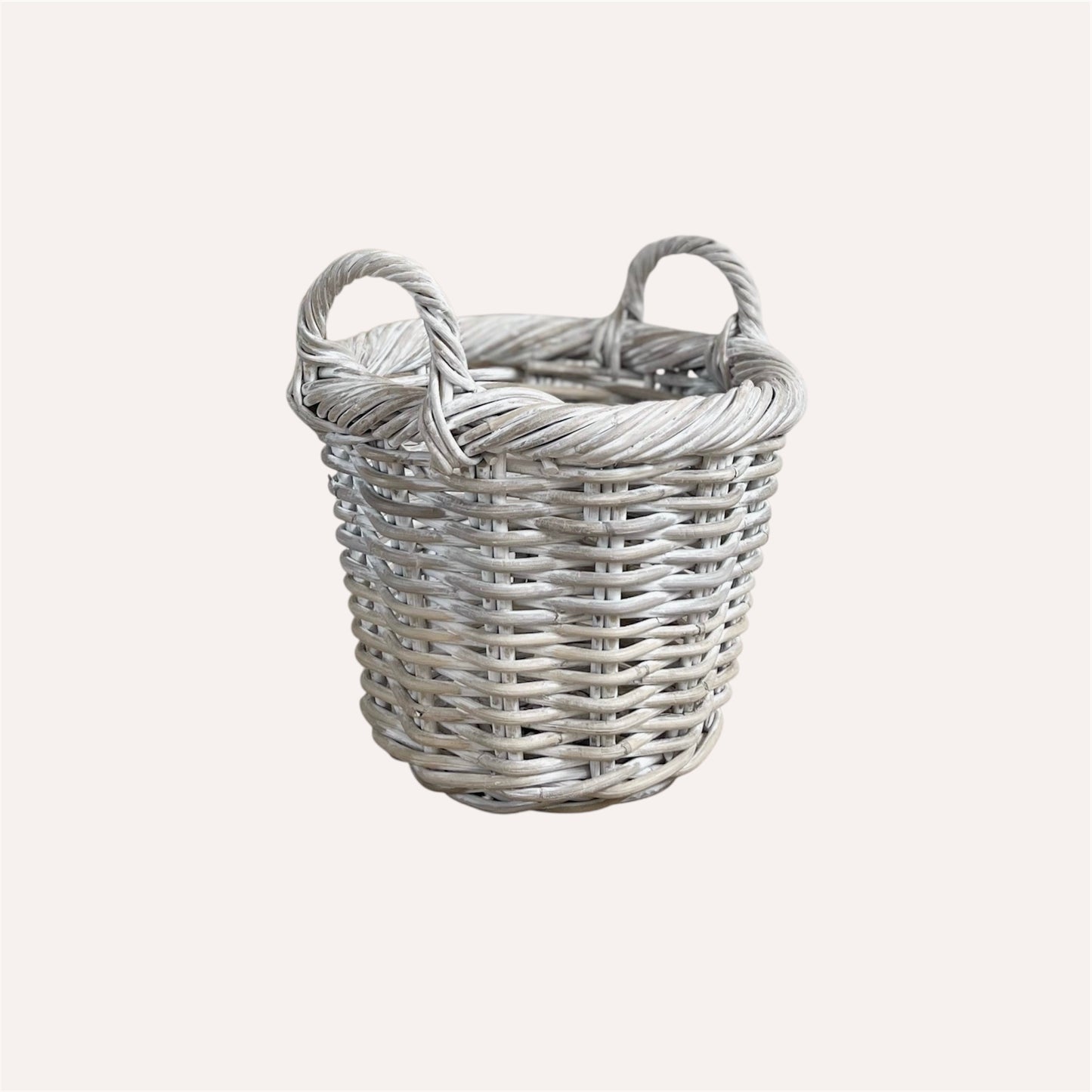 White Wash Round Rattan Log Basket