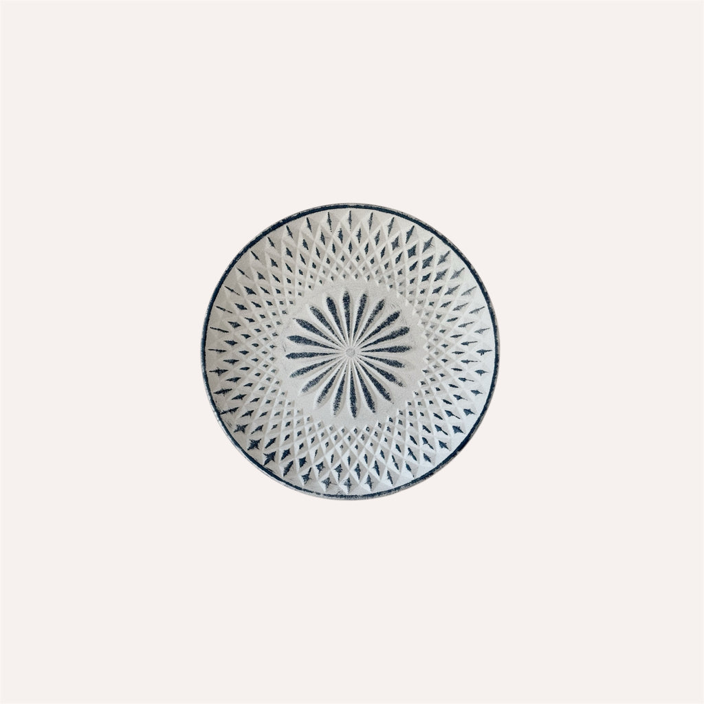 White & Blue Wooden Plate